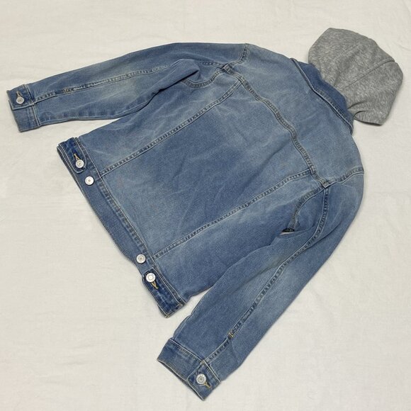 Old Navy Hooded Denim Trucker Jacket L Faded Medium Blue Jean Button-Up Kids L - Picture 9 of 11